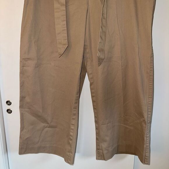 Talbots Women’s Wide Leg Belted Crop Pants Khaki Tan Size 12 EUC - Picture 2 of 11